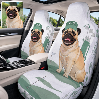 Personalized Golf Pet Portrait Car Seat Cover, Custom Dog Face Seat Protector, Dog Dad Gift THUC99