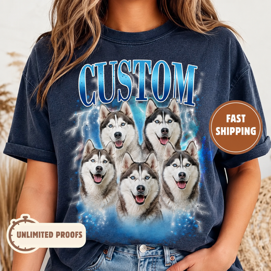 Custom Pet Photo Bootleg Unisex Wash T-Shirt, Personalized Dog Mom Gift | Gift For Pet Lovers THUC99