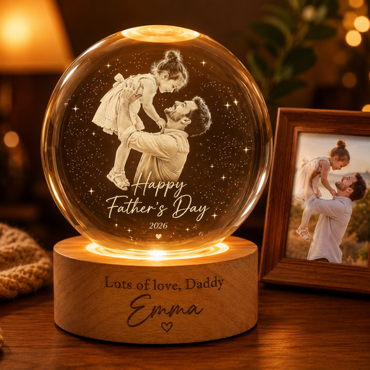 Personalized Dad Night Light, Custom Crystal Ball Photo Lamp, Gift For Papa THUC99