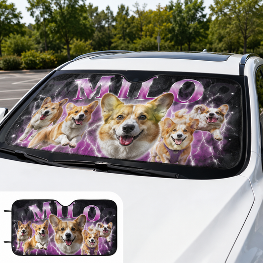 Personalized Dog Auto Windshield Cover, Custom Pet Photo Car Sunshade, Foldable Sun Protection Shade THUC99