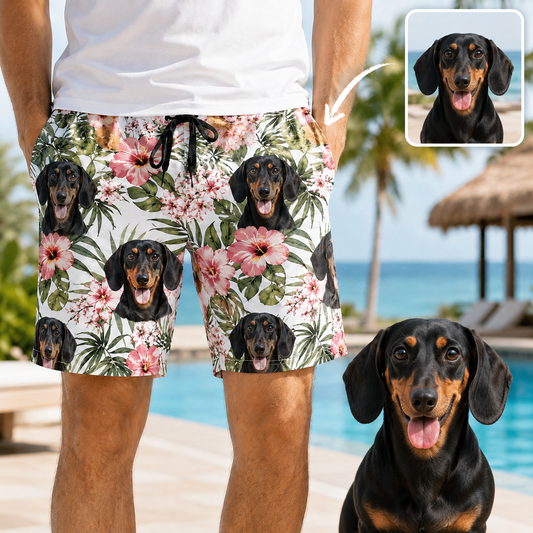Personalized Dog Photo Summer Shorts Custom Pet Lover Beach Swimwear THUC99