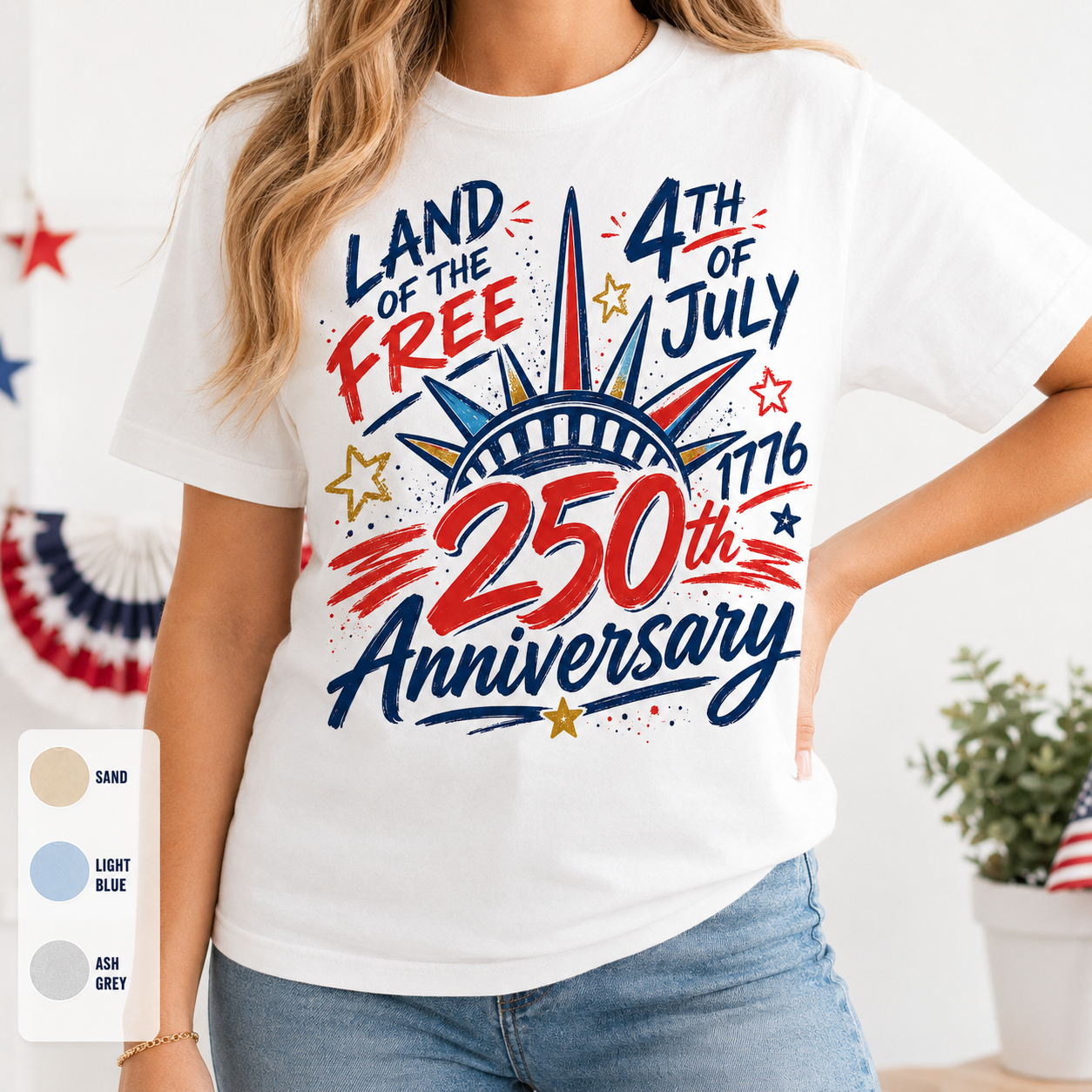 USA 250th Birthday Wash Shirt, Vintage Patriotic America Tee THUC99
