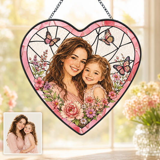 Personalized Mom Photo Stained Glass Suncatcher, Custom Nana Gift Window Hanging Keepsake Decor THUC99