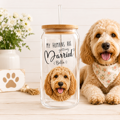 Personalized Dog Face Glass Tumbler 16oz – Custom Pet Cup with Bamboo Lid & Straw THUC99