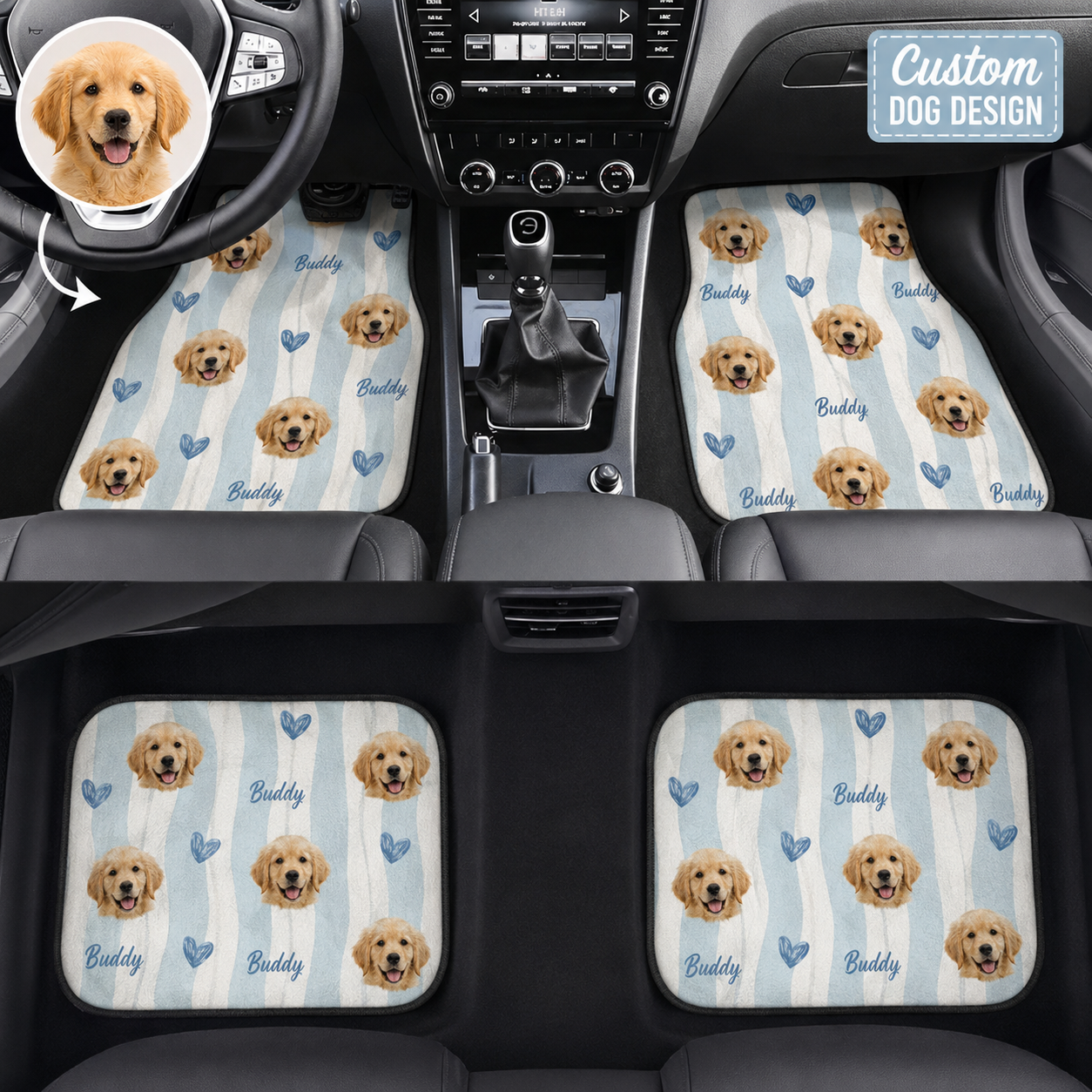 Custom Dog Face Car Floor Mat Set, Personalized Pet Photo Floor Mats for Car Interior THUC99
