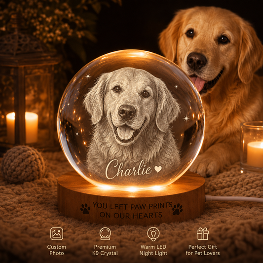 Personalized Dog Crystal Ball Lamp, Custom Pet Photo Night Light, Memorial Dog Keepsake THUC99