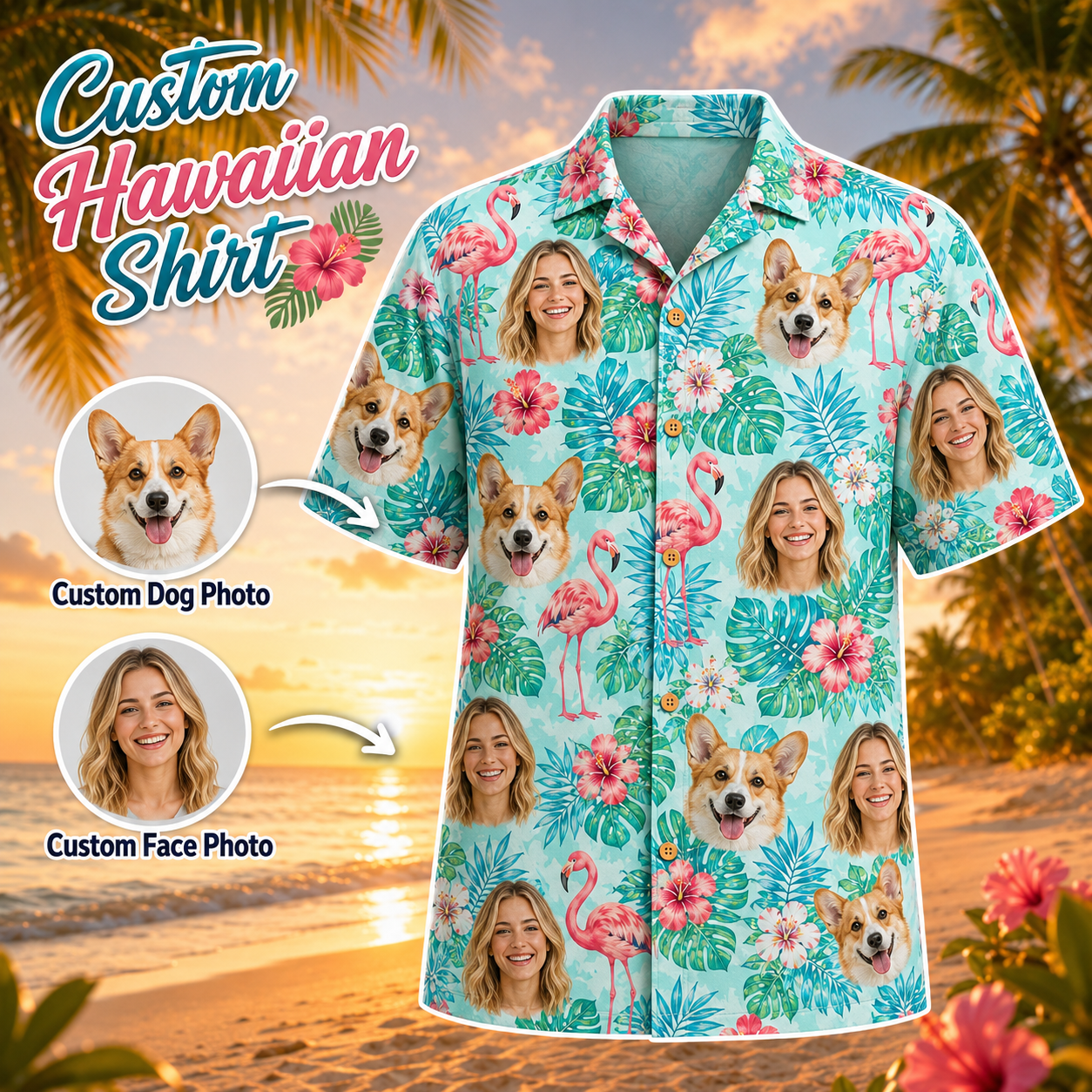 Custom Pet Hawaiian Shirt, Personalized Dog Photo Aloha Shirt, Tropical Vacation THUC99