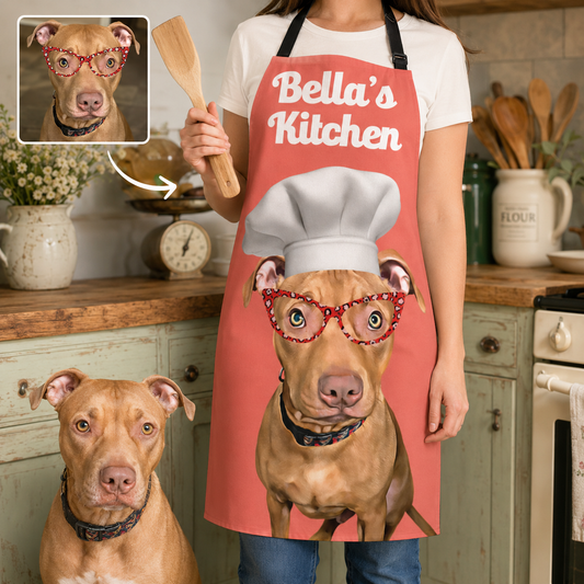 Custom Pet Photo Apron Personalized Dog Lover BBQ Apron, Unique Kitchen Apron Gift for Dog Mom and Dad THUC99