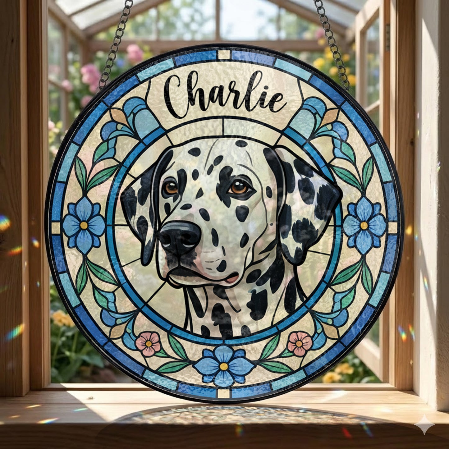 Custom Photo Dog Stained Glass Suncatcher - Personalized Pet Portrait Gift for Dog Mom, Dog Dad THUC99