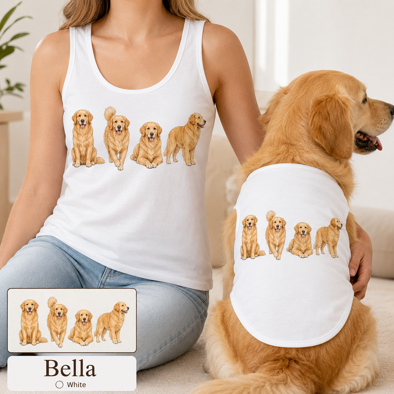 Custom Pet Photo Tank Top Set, Matching Owner and Dog Gift Outfit Gift For Women THUC99
