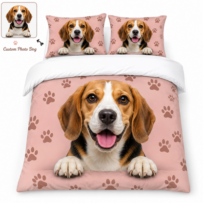 Personalized Dog Bedding Set, Custom Pet Photo Sheet Set With Pillowcases THUC99