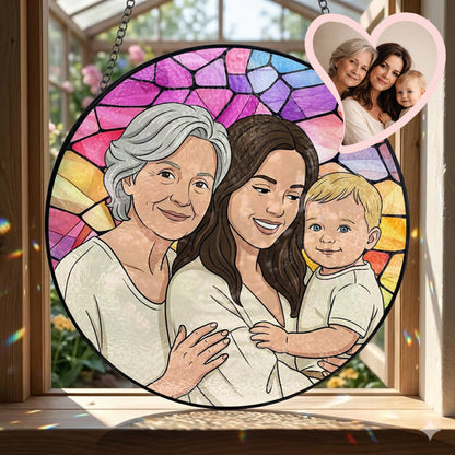 Custom Family Photo Glass Suncatcher – Grandma Gift, Mother's Day Decor THUC99