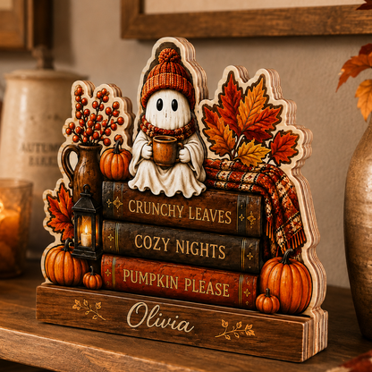 Personalized Booking Wooden Block Halloween 2D Flat, Custom Wood Sign, Spooky Decor THUC99