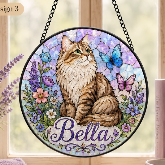 Personalized Cat Portrait Suncatcher – Custom Photo Stained Glass Window Decor For Pet Lover THUC99