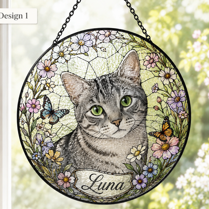 Custom Cat Photo Glass Suncatcher – Personalized Pet Memorial Window Hanging Decor THUC99