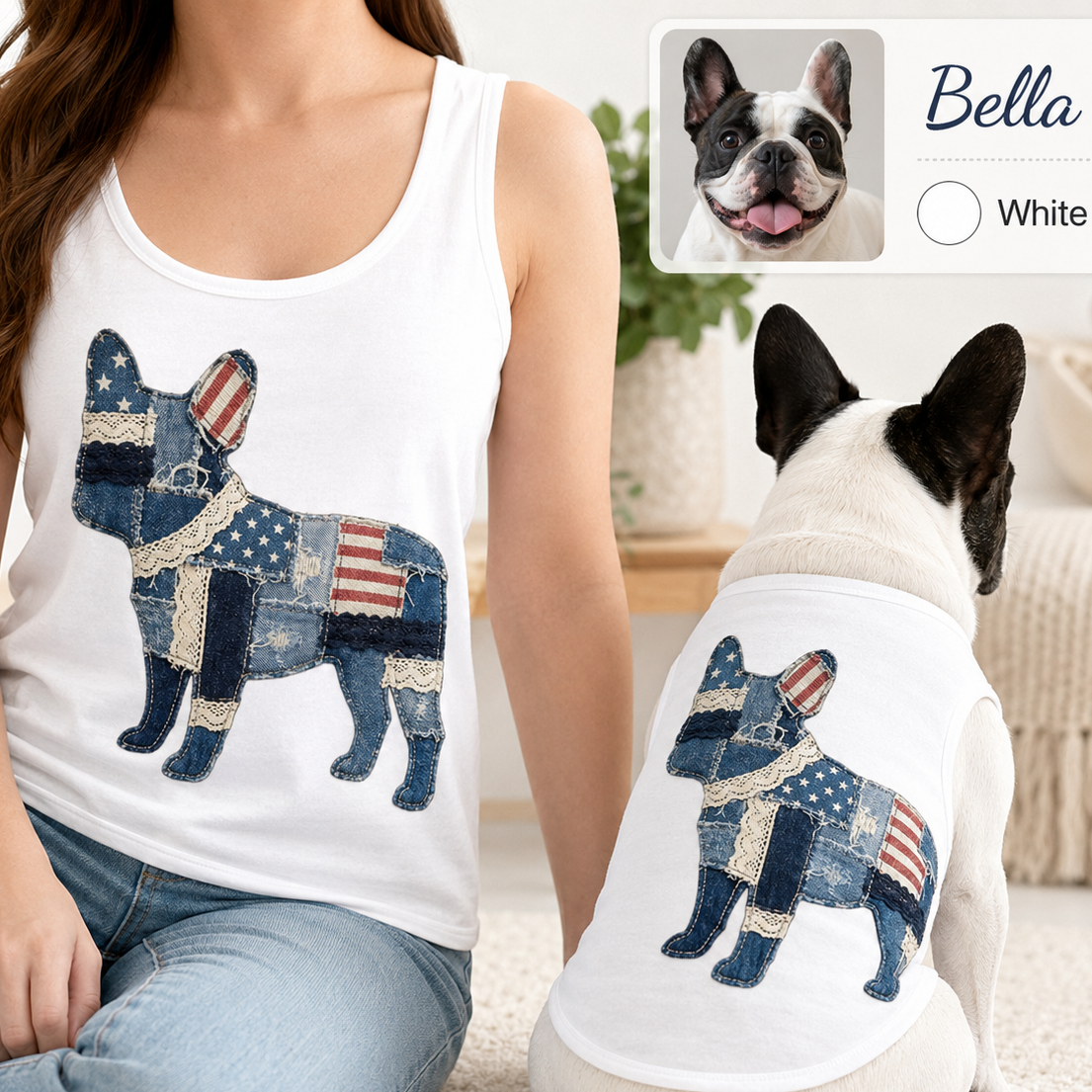 Custom Pet Photo Tank Top Set, Matching Owner and Dog Gift Outfit Gift For Women THUC99