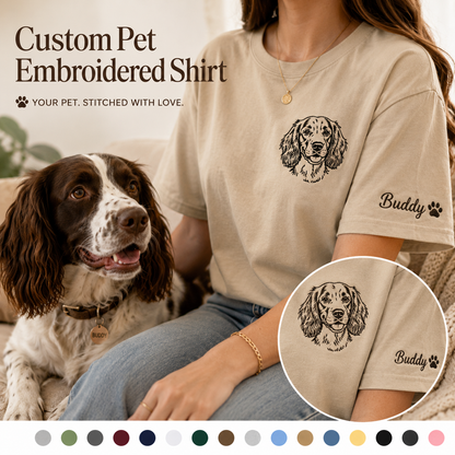 Personalized Dog Photo Embroidered Shirt, Custom Pet Portrait T-Shirt, Dog Mom Gift THUC99