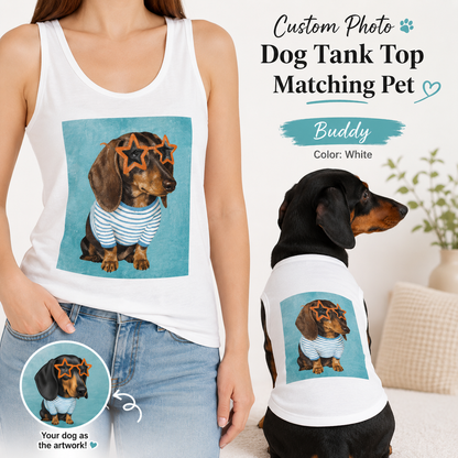 Custom Photo Dog Women’s Tank Top Set, Matching Dog Mom and Pet Shirt Gift THUC99