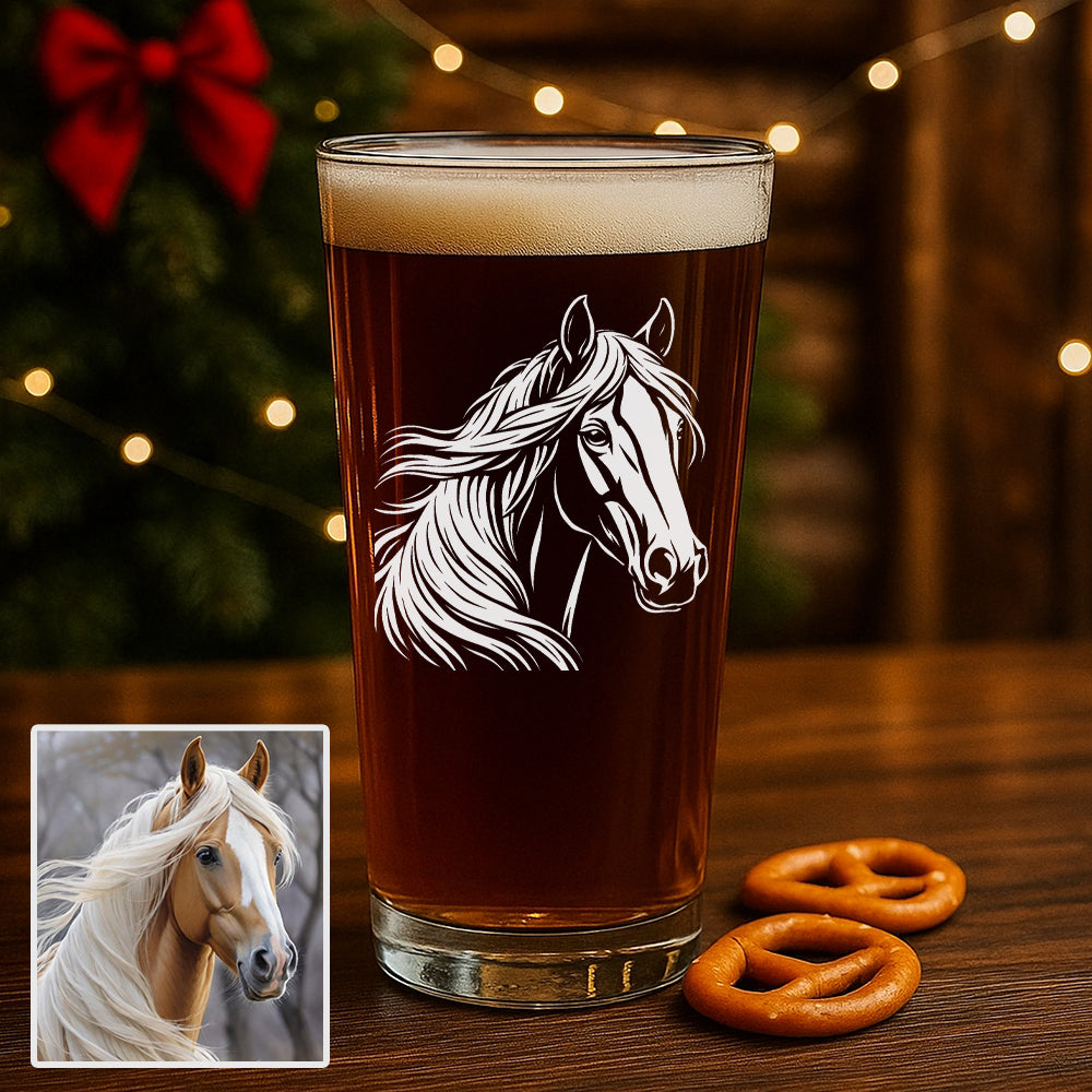 Custom Photo Horse Pint Glass – Personalized Gift for Horse Lovers THUC99H03