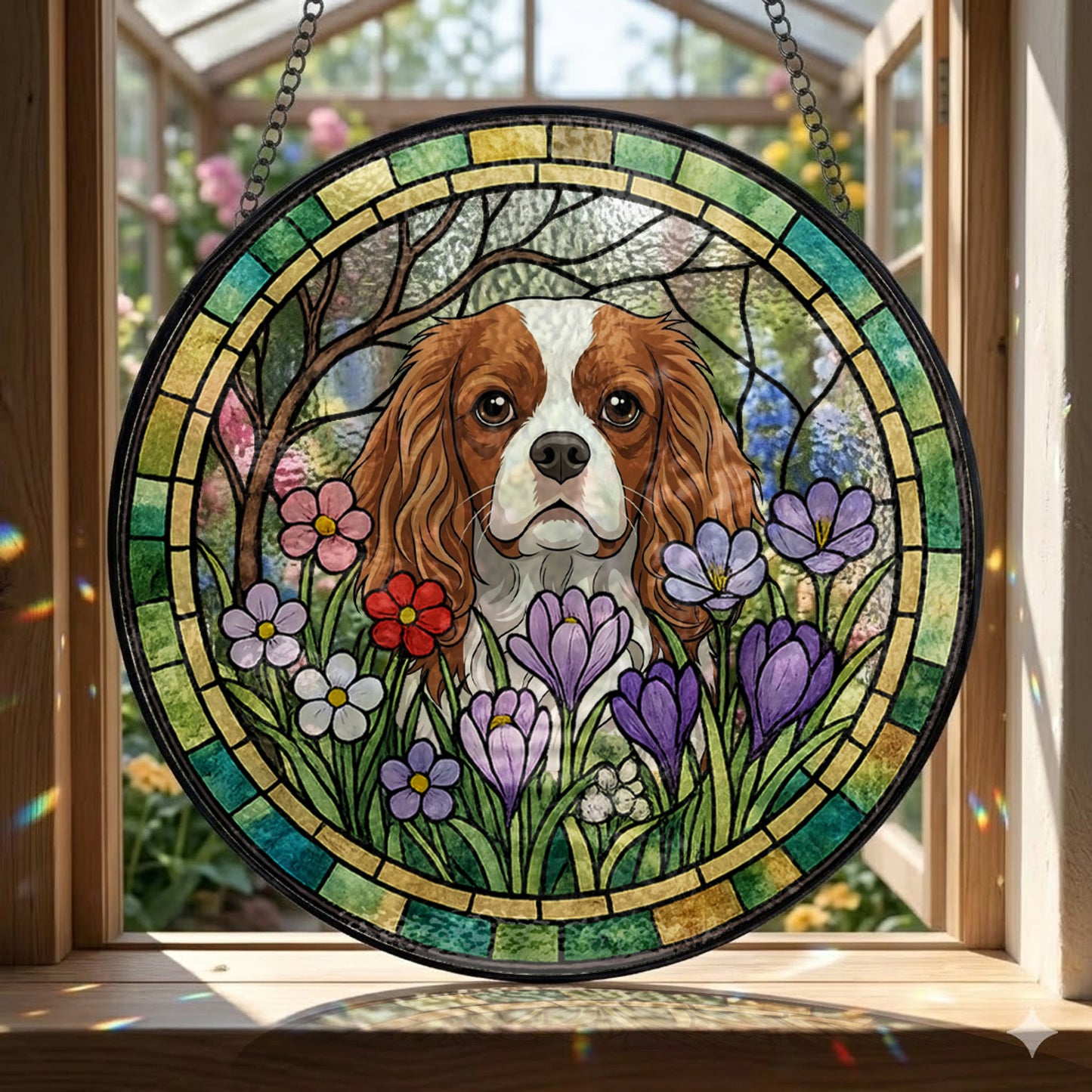 Custom Photo Dog Window Hanging – Personalized Pet Stained Glass Suncatcher Decor (THUC99)