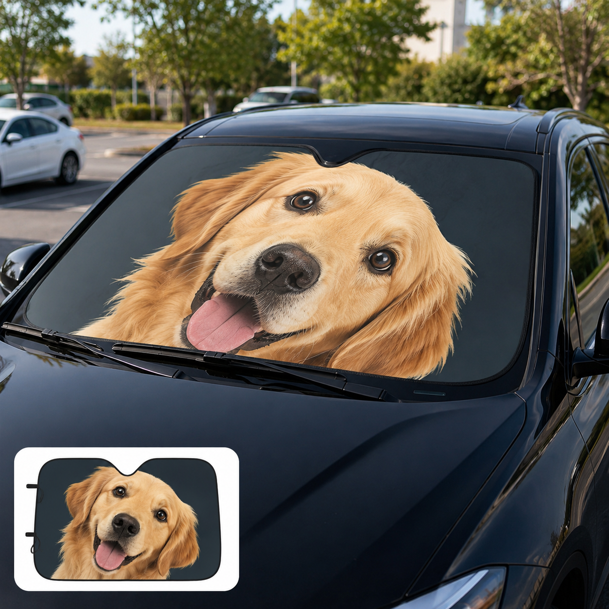 Custom Pet Auto Sun Shade, Personalized Dog Windshield Cover, Photo Car Sunshade Gift for Pet Parents THUC99