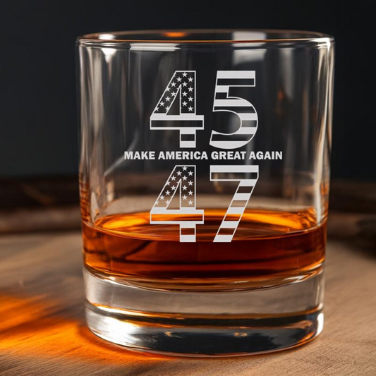 45 47 MAGA Trump Whiskey Glass | Trump 2024 | Patriotic Gift Engraved Whiskey Glass