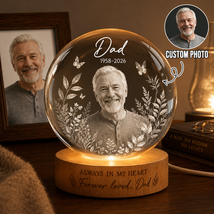 Custom Photo Father Night Light, Personalized Memorial Crystal Ball Lamp For Dad THUC99