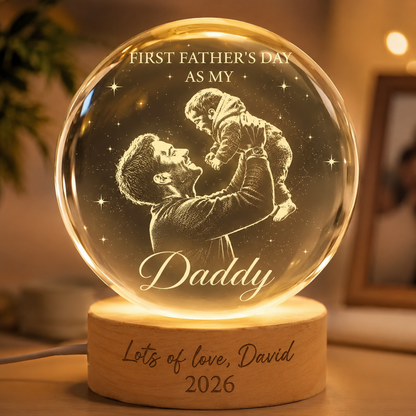 Custom Dad Photo Crystal Ball Light, Personalized First Father's Night Light Gift For Dad THUC99