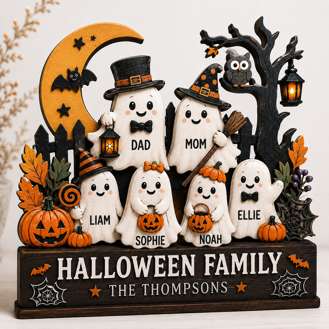 Personalized Halloween Family Boo Wooden Block 2D Flat, Custom Wood Sign, Home Decor  THUC99