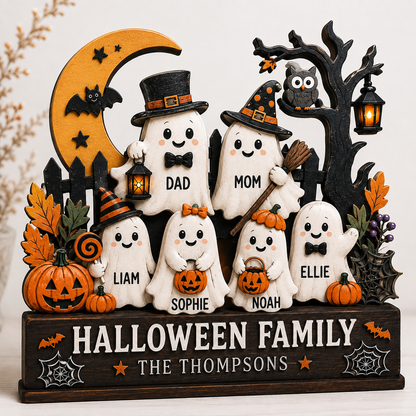 Personalized Halloween Family Boo Wooden Block 2D Flat, Custom Wood Sign, Home Decor  THUC99