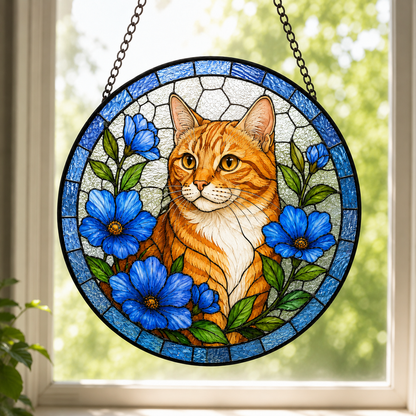 Custom Photo Pet Cat Glass Suncatcher – Personalized Cat Lover Gift | Memorial Window Hanging THUC99