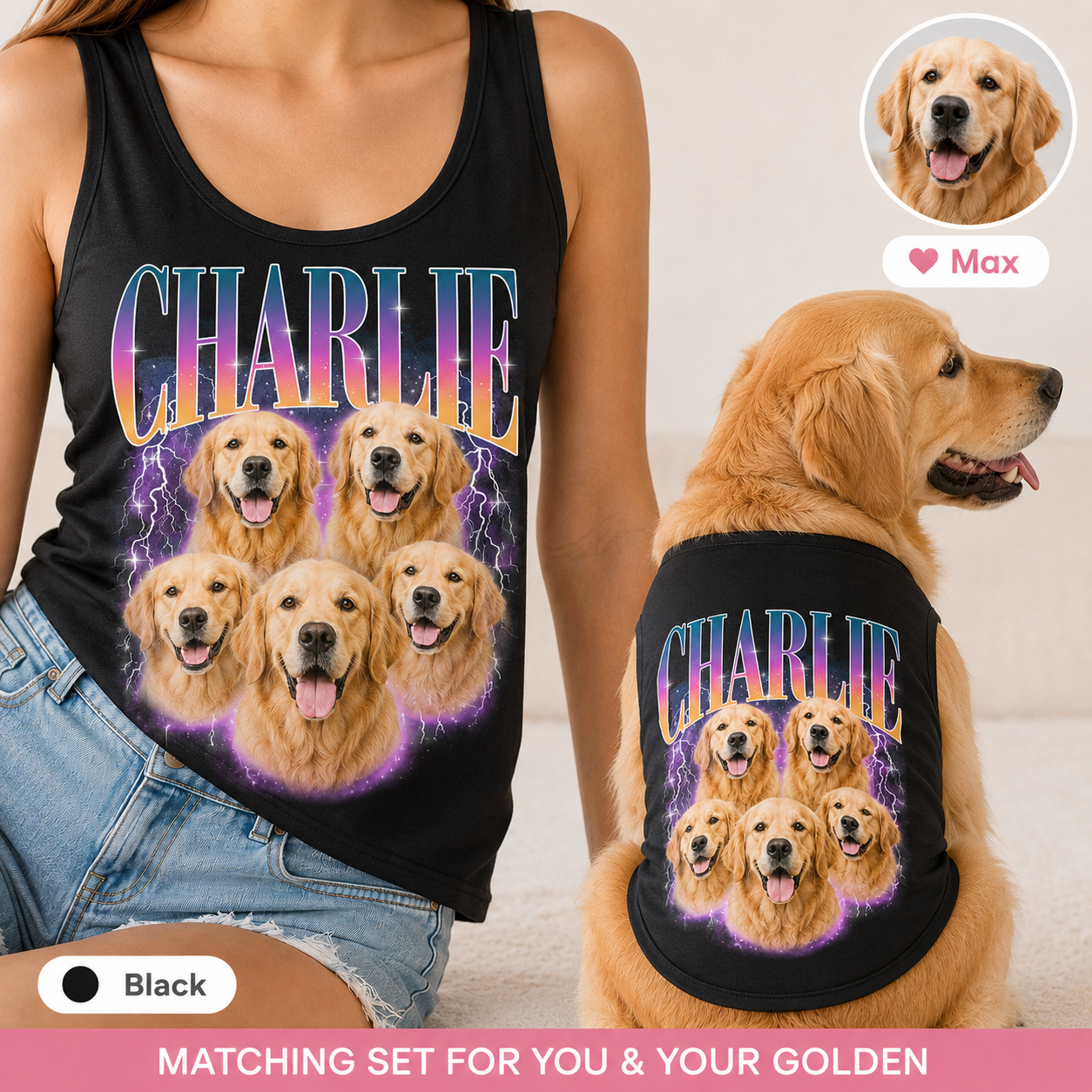 Personalized Matching Women’s and Dog Tank Tops, Custom Pet Photo Outfit Set THUC99