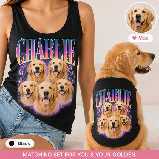 Personalized Matching Women’s and Dog Tank Tops, Custom Pet Photo Outfit Set THUC99