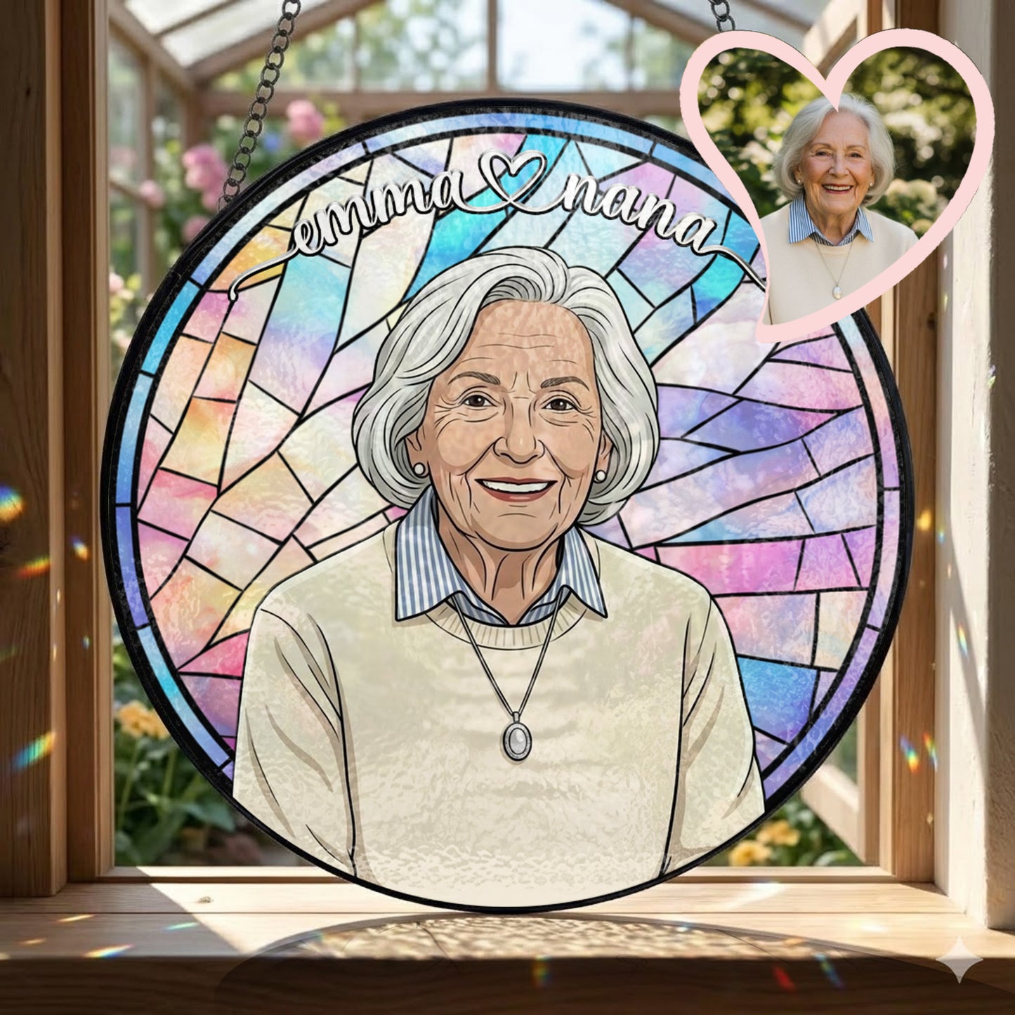 Personalized Grandma Stained Glass Suncatcher – Heartfelt Gift for Nana or Mom THUC99
