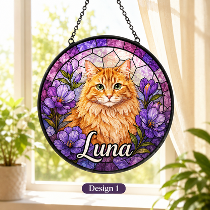 Custom Photo Cat Stained Glass Suncatcher – Personalized Pet Lover Window Decor THUC99