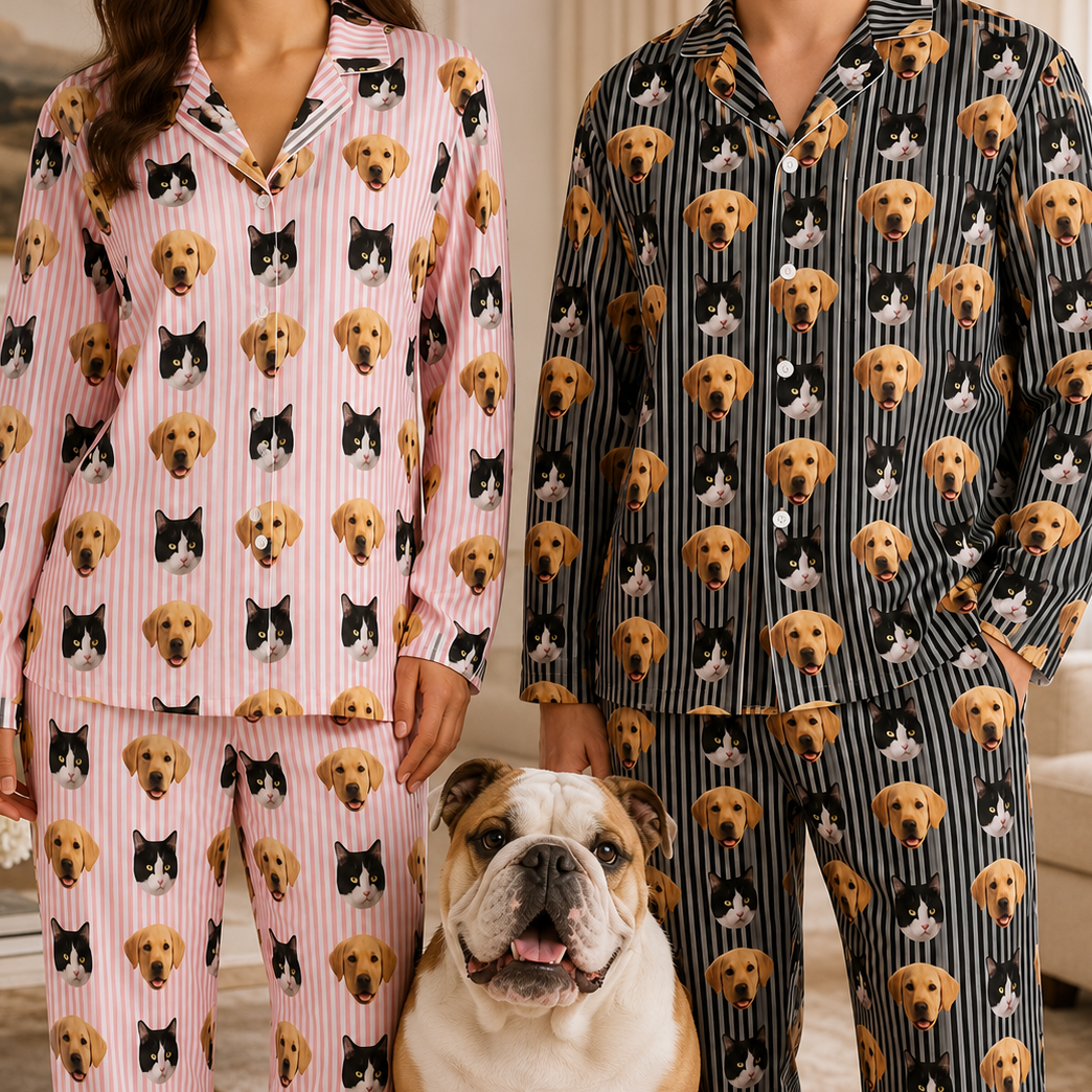 Custom Dog Face Pajamas Set, Personalized Pet Lover Unisex Sleepwear Gift for Dog Owners THUC99