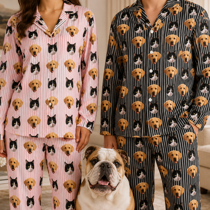 Custom Dog Face Pajamas Set, Personalized Pet Lover Unisex Sleepwear Gift for Dog Owners THUC99
