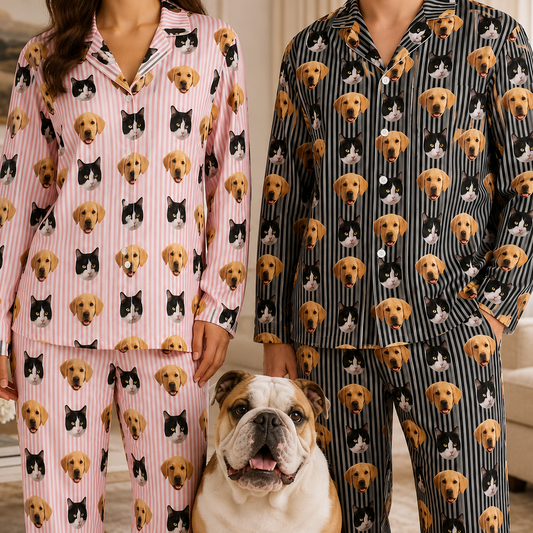 Custom Dog Face Pajamas Set, Personalized Pet Lover Unisex Sleepwear Gift for Dog Owners THUC99