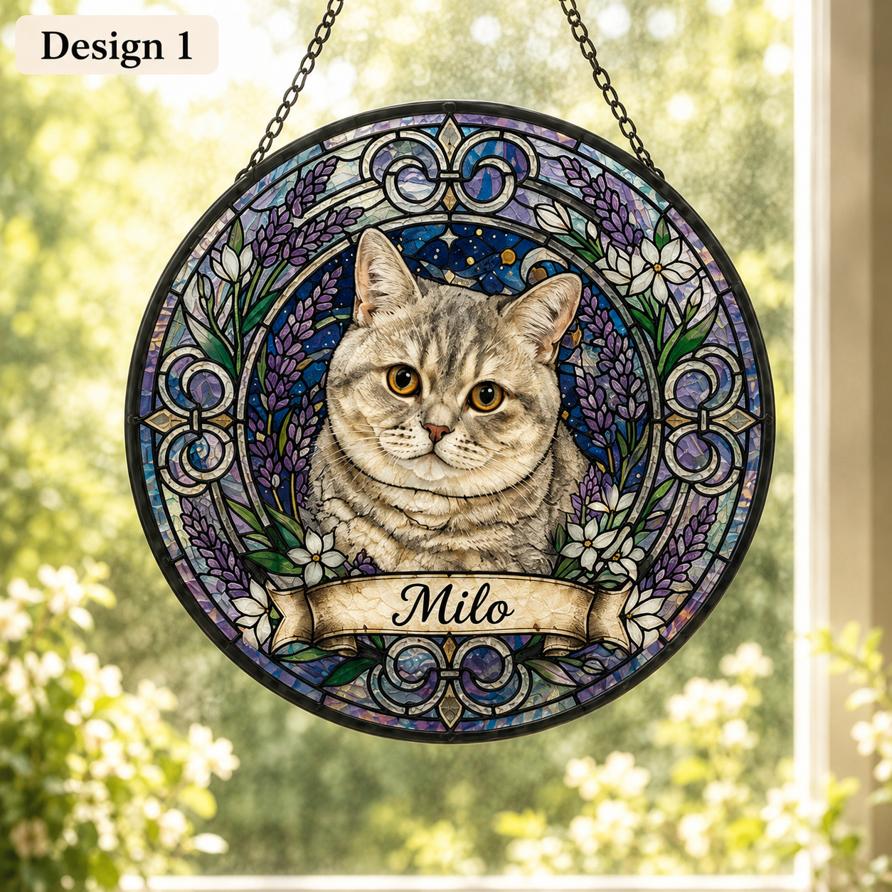 Custom Photo Cat Glass Suncatcher – Personalized Pet Portrait Gift | Cat Window Decor THUC99