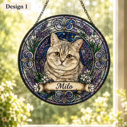 Custom Photo Cat Glass Suncatcher – Personalized Pet Portrait Gift | Cat Window Decor THUC99
