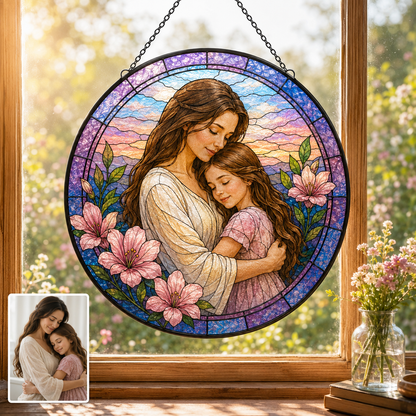 Custom Photo Grandma Stained Glass Suncatcher, Personalized Grandmother Gift Window Hanging THUC99