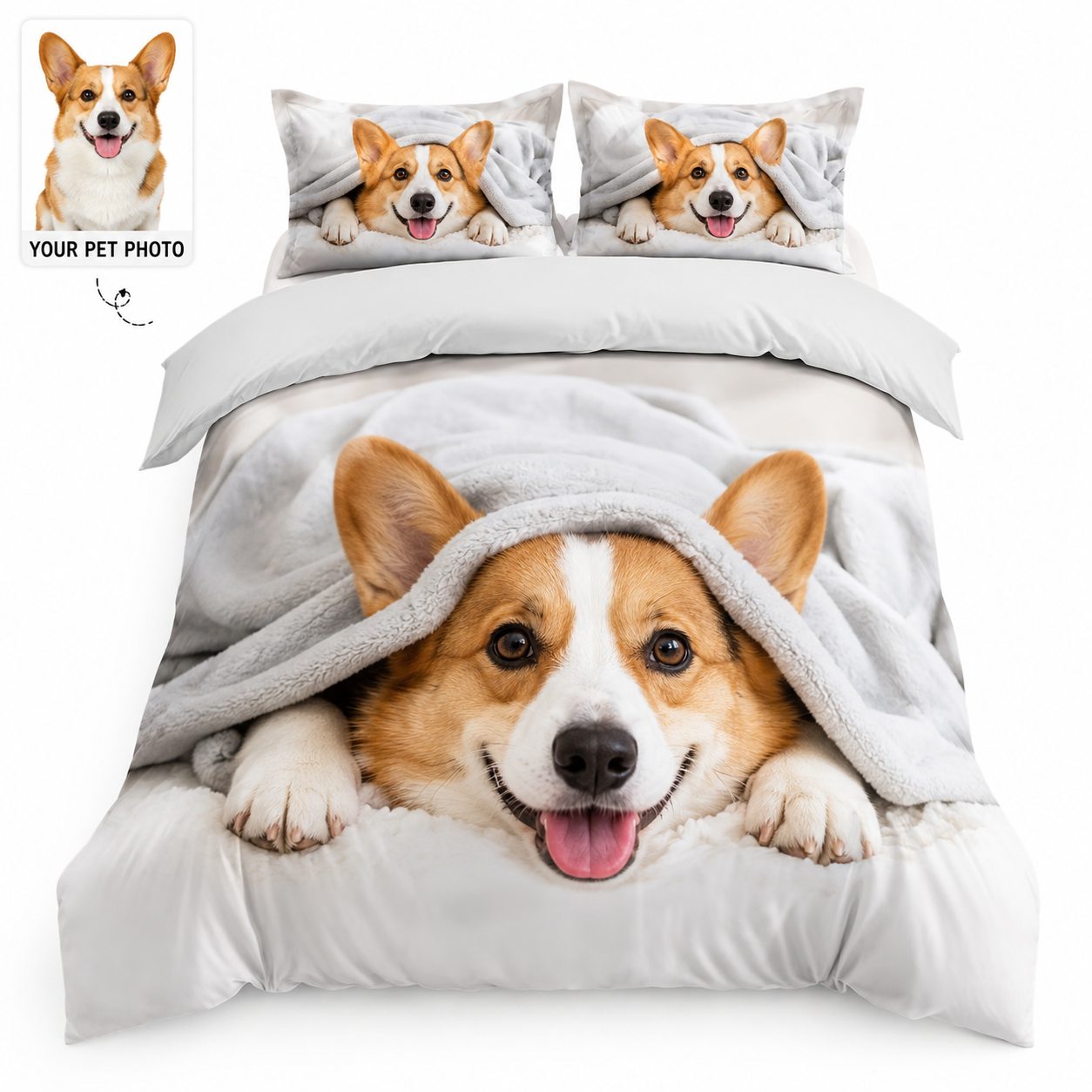 Custom Dog Portrait Bedding Set, Personalized Pet Photo Sheet And Pillowcase Set THUC99