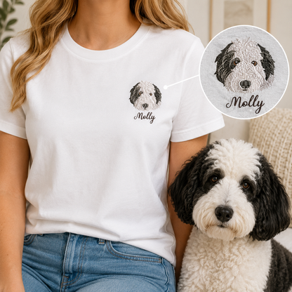 Custom Photo Dog Embroidery Shirt, Personalized Pet Lover T-Shirt, Dog Owner Gift THUC99