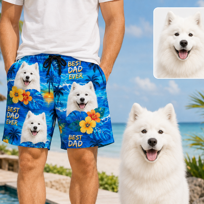 Custom Pet Portrait Beach Shorts Personalized Dog Lover Swim Trunks Gift THUC99