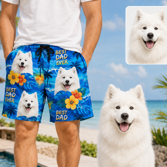 Custom Pet Portrait Beach Shorts Personalized Dog Lover Swim Trunks Gift THUC99