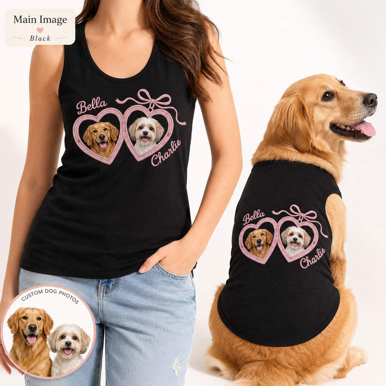 Custom Matching Women’s and Dog Tank Top Set, Custom Pet Photo Owner and Pet Outfit THUC99