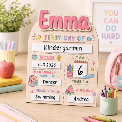 Custom Name School Sign for Kids, Acrylic Wood Back to School Board THUC99