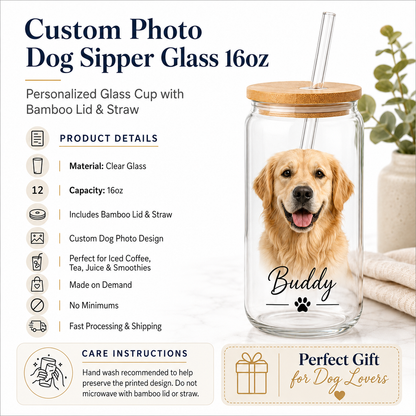 Custom Dog Mom Glass Tumbler – Personalized 16oz Cup with Lid & Straw THUC99