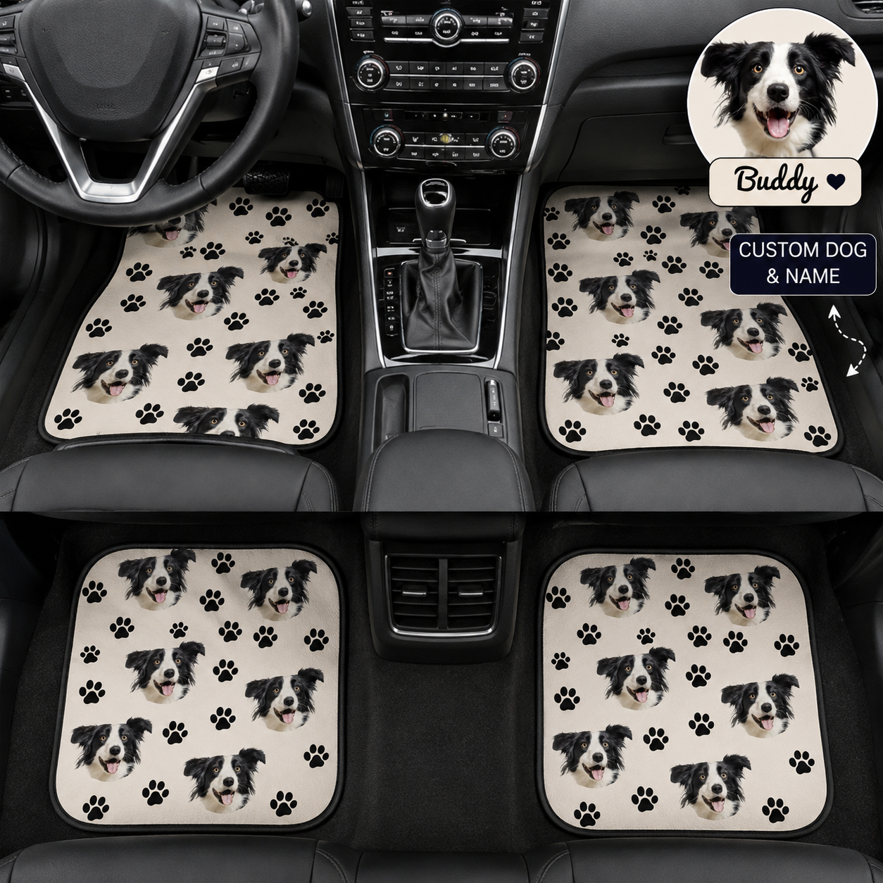 Personalized Dog Photo Car Floor Mats Set, Custom Pet Auto Floor Mat, Unique Car Decor Gift THUC99