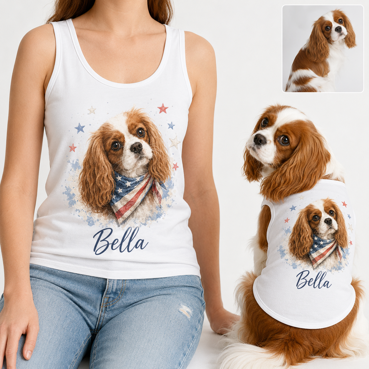 Custom Pet Photo Women’s Tank Top Set, Matching Dog Mom and Dog Outfit Gift THUC99